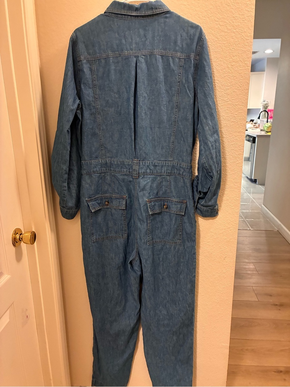 Anthropologie Blue Denim Tie-Waist Utility Jumpsuit - Picture 6 of 8